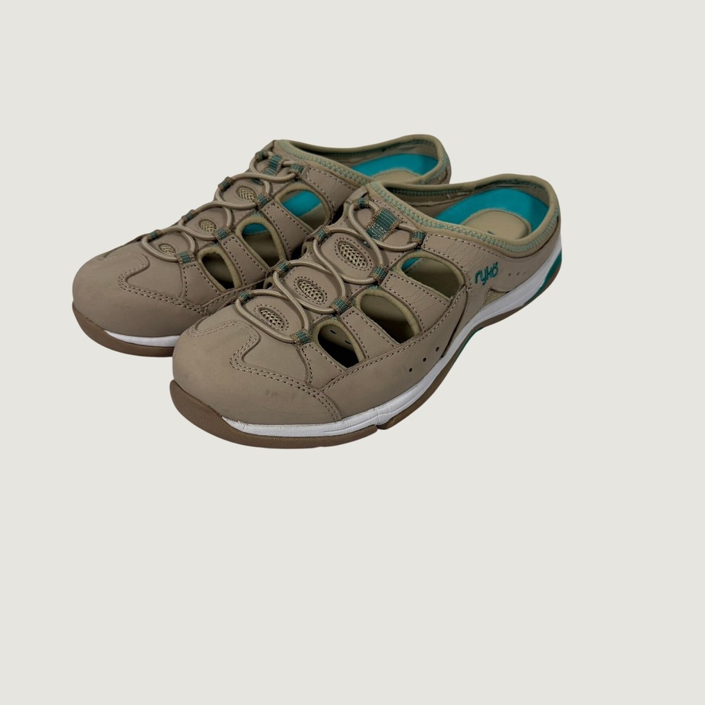Ryka Women's Size 8 Tan Leather Walking Mules Clogs Teal K28132WTA